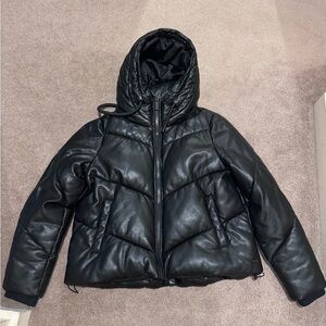 Marc New York Black Leather Puffer Jacket